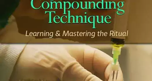 Aseptic Compounding Technique book cover featuring gloved hands injecting liquid into a bag
