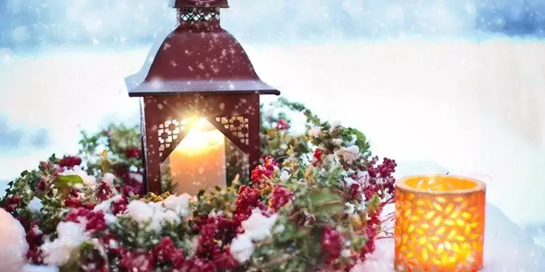 Snow and lanterns