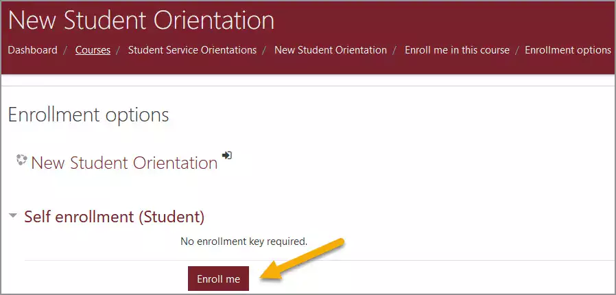 Orientation tutorial image indicating where to enroll on the Trailhead site